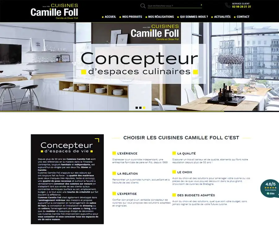 Exemple réussi de site internet avec le CMS Shop Application : Cuisines Camille Foll